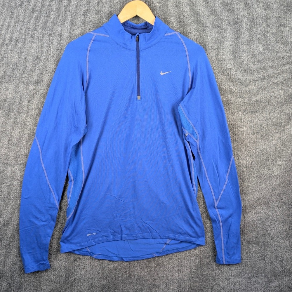 Nike Dri-FIT Mens M Blue Half Zip Long Sleeve Running Pullover Shirt Reflective